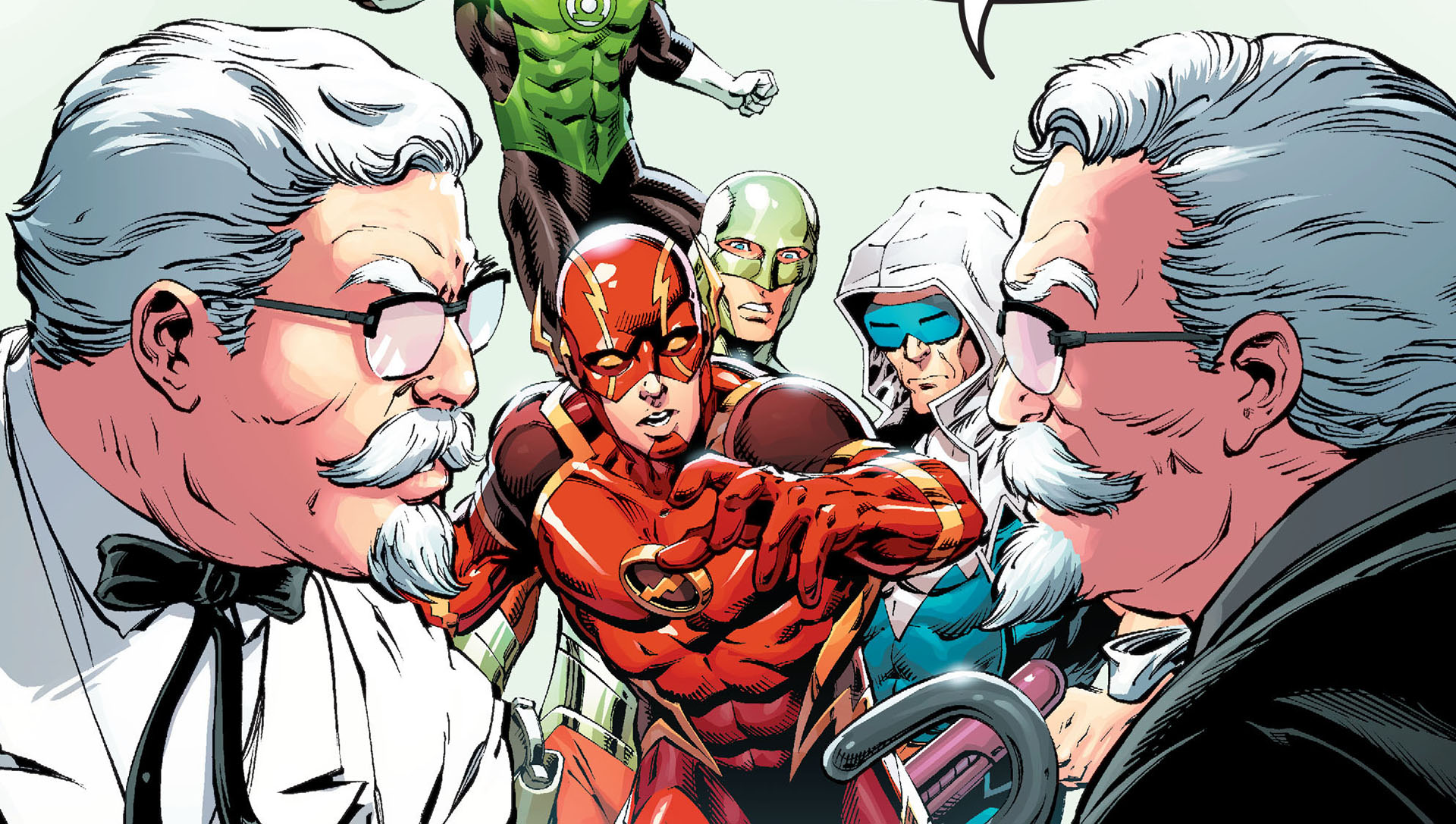 Flash y Linterna Verde unen fuerzas con el Coronel Sanders de KFC