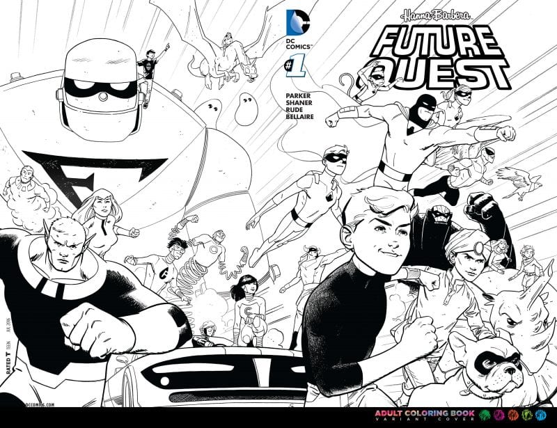 Portada variante de libro para colorear de Portada doble pasta de Future Quest #1